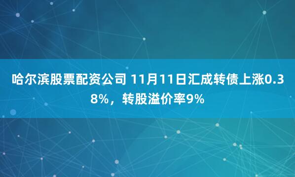 哈尔滨股票配资公司 11月11日汇成转债上涨0.38%，转股溢价率9%